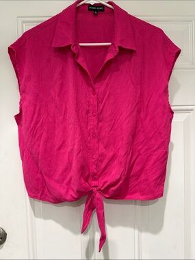 Modern Works Fucshia Pink Tie-Front Button Shirt - Women's Top